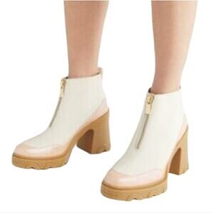 Sorel Waterproof Brex Heeled Chalk/Peach Women Chelsea Leather Zip Booties 9‎